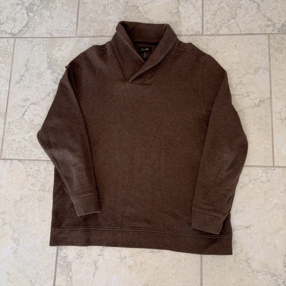 Tasso Elba Mens XL Beige Tan Brown 100% Cotton Shawl Collar Pullover Sweater
